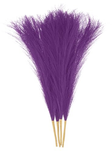 sourcing map 4 piezas de hierba de pampa sintética de 17 pulgadas, 6 tallos artificiales de hierba de las pampas seca para relleno de jarrón, decoración de boda, decoración del hogar, color morado
