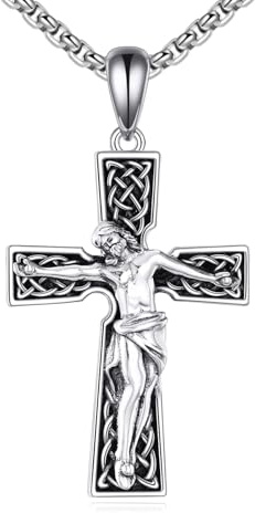 POPLYKE Collier crucifix pour homme en argent sterling 925 Collier Jésus Bijoux religieux pour femmes hommes 55 cm + 5 cm Chaîne, 23*42mm, Argent sterling, Pas de gemme