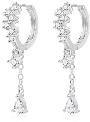 ALEXCRAFT Lange Gold Silber 925 Ohrringe Hängend Zirkonia Tropfenohrringe | Silber 925 Ohrringe Hängend Lange Wassertropfen Kette Ohrhänger Blitz Creolen mit Anhänger Zirkon Strass Stein Damen Frauen