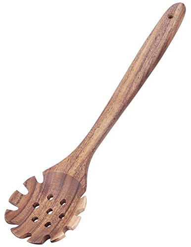 Nudelgabel aus Holz, Spaghetti-Löffel, Sieb, langer Griff, Nudel-Servierlöffel, Spaghetti-Gabel aus Holz, Nudelkelle, Teakholz-Sieb, Löffel zum Kochen in der Küche