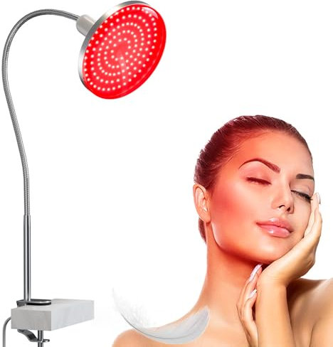 Profey Lampada Infrarossi,Lampada luce rossa 660nm,lampada di bellezza per viso angolo regolabile con morsetto, 120 LED luce rossa per viso, muscoli, schiena