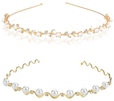 MYGLOAR 2 Stück Braut-Haarschmuck, goldenes Diadem, funkelndes Kristall-Stirnband für Frauen, Hochzeit, Blumen für Frauen und Mädchen, Haarband-Krone (Blätter)