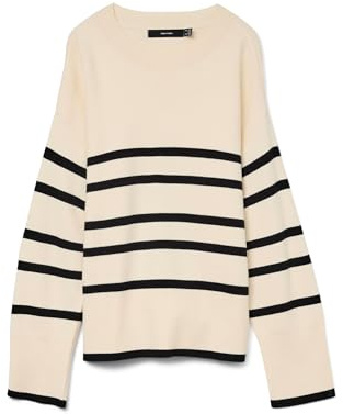 VERO MODA Vmsaba Ls O-hals randig tröja Ga Noos, svart, S