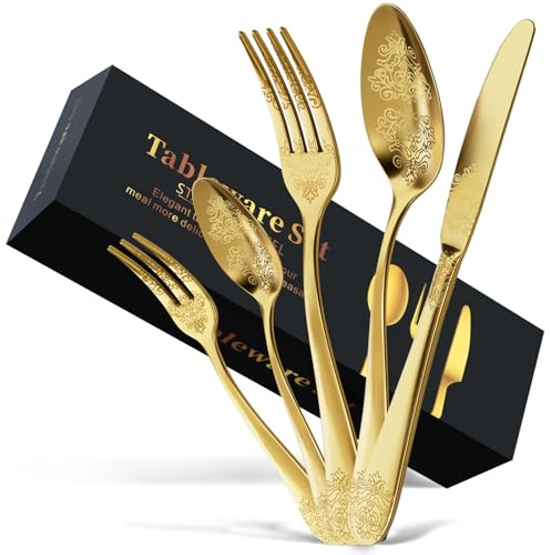 DRAGON RIOT Besteck Set Gold 20-Teilig aus Edelstahl für 4 Personen | Elegantes Besteckset mit Messer, Gabel und Löffel, Ideal für Haushalt, Party & Restaurant