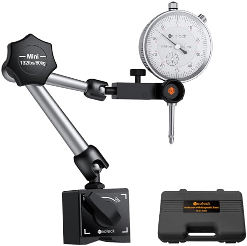 Neoteck mätklocka 0-20mm mätklocka med 132lbs/60kg maximal dragkraft Magnetisk bas 0,01mm mätklocka för 3D-skrivare svarv svarv verkstad CNC-maskin bordssåg