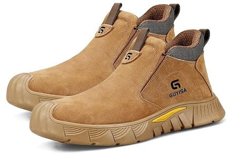 SFSDOUN Welding Boots for Men Slip On Work Boots for Men Fireproof Steel Toe Boots Men's Steel Toe Shoes Indestructible Safety Toe Shoes Construction Boots for Welder Men's Work Shoes.