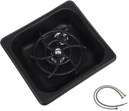 Jarra de enjuague de vidrio de acero inoxidable para fregadero de cocina, hogar, hotel, cafetería, restaurante, incluye bandeja de drenaje y bandeja de goteo (negro)