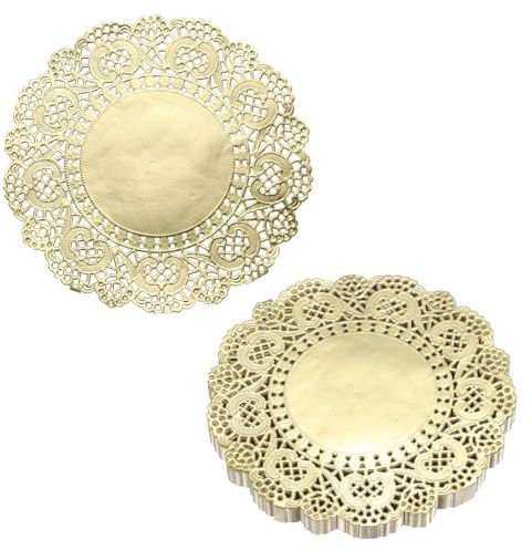 QUARKZMAN 200 Stück Tortenspitzen 12,7cm Rund Dekoratives Tortenpapier Gold | Tortendeckchen aus Spitzenpapier für Kuchen Desserts Lebensmitteldekoration Hochzeit Geburtstag