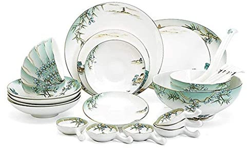 SGKOMN Set da tavola Classico e Resistente, Set da tavola in Porcellana da 32 Pezzi, Piatti, Ciotole e Piatti in Ceramica, Combinazione per Banchetti