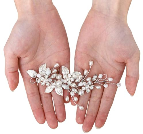 OioTuyi Silver Crystal Wedding Headband for Bride - Floral Leaf Bridal Hair Accessory with Rhinestones, Elegant Headpiece Vine Jewelry for Women, Girls, Bridesmaids & Prom