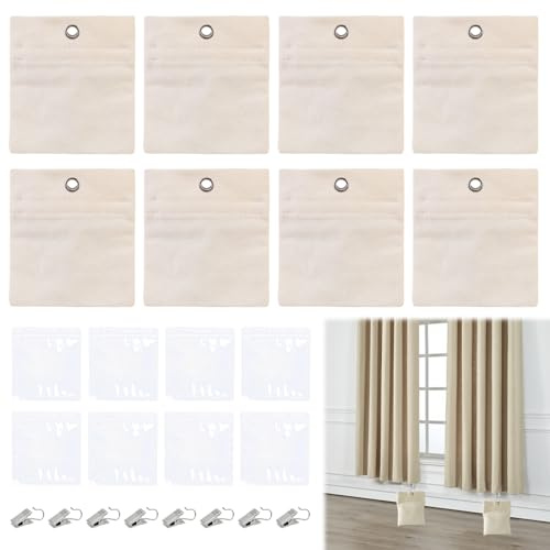 PLLYPE 8 Piezas Bolsas de Peso para Cortinas Exterior Peso Portátil Bolsa de Exterior Cortina Viento Pesado Saco de Exterior al Aire Libre con Pinzas de Metal para Manteles, Cenador, Cortinas