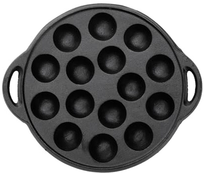 Warmiehomy Cast Iron Aebleskiver Takoyaki Pan 15 Holes,Non-Stick Mini Crepe Pancake Pan with Double Handle for Pancake Ball,23cm