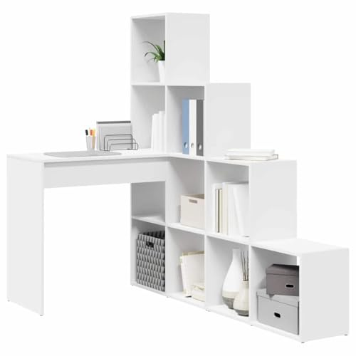 vidaXL Eck-Schreibtisch Weiß 101,5 x 149,5 x 149,5 cm Holzwerkstoff, L-förmiger Eckschreibtisch, moderner Tisch, kompaktes Büromöbel, vielseitiger Stauraum, ergonomisches Schreiben