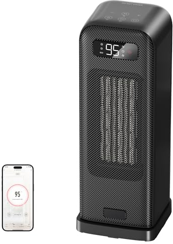 FLANUR Space Heaters for Indoor Use, Smart Portable Electric Heater with Thermostat, WiFi and Voice Control, 12H Timer, 4 Modes, 36dB 1500W PTC Ceramic Safety Heat for Office Bedroom Home 1Pack Black