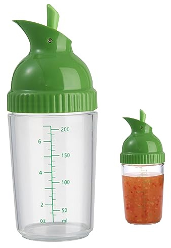 Licsaliwe Bouteille Shaker à salade de 200 ml, mélangeur transparent avec échelle et bec de verse, ouverture pour les vinaigrettes et sauces