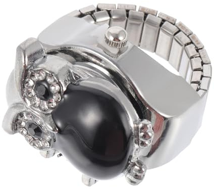 ibasenice Vintage Ringuhr mit Eulenmuster Schwarzer Legierungs Fingerring Dekorative und Bequeme Retro Fingeruhr für Täglichen Gebrauch