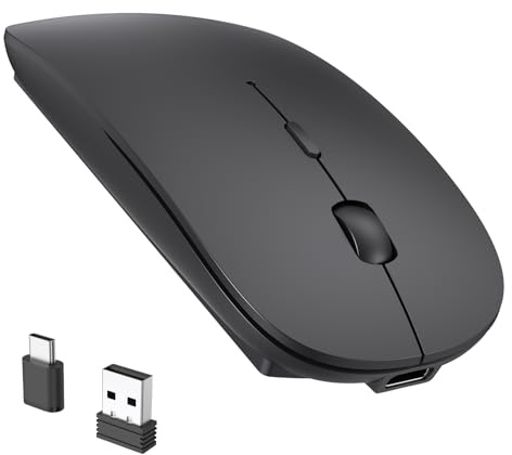 RaceGT Wireless Mouse USB C & USB A, Rechargeable Laptop Mouse, Portable Lightweight Optical Design, Quiet Click, Long Battery Life, Adjustable DPI for PC, Desktop, Chromebook, Mac, Notebook - Black