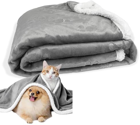 Neerow Waterproof Dog Blanket Washable, 80×100cm Dog Fleece Blankets, Reversible Pet Blanket for Medium Dogs Cats Bed Sofa Travel