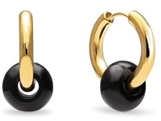 SINGULARU - Pendientes Aro Carmen True. Acero o Latón con Baño en Oro de 18 Kt y Piedra natural. Joyas Para Mujer.