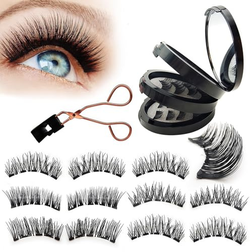 6 Pairs Magnetic Eyelashes with Applicator,QIANSSE Reusable False Eyelashes No Glue Needed Easy to Wear Natural Look Magnetic Lashes Kit for Daily Use