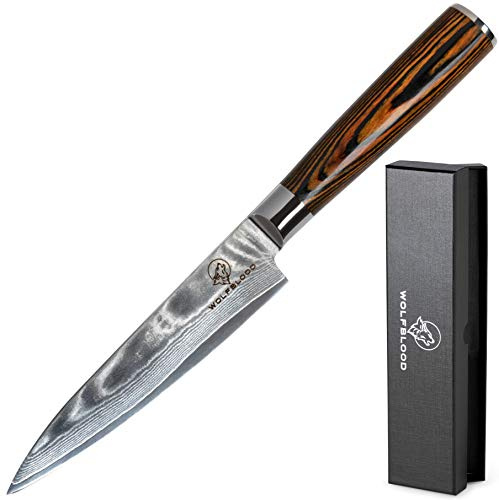 Wolfblood Damastmesser L 24cm Chefmesser aus echtem 67 Lagen Damaststahl | 62±2 HRC TÜV-geprüfter, optimierter VG-10 Stahl | Damast Küchenmesser 24 cm mit 13 cm Klinge, Klingenschutz & Geschenkbox