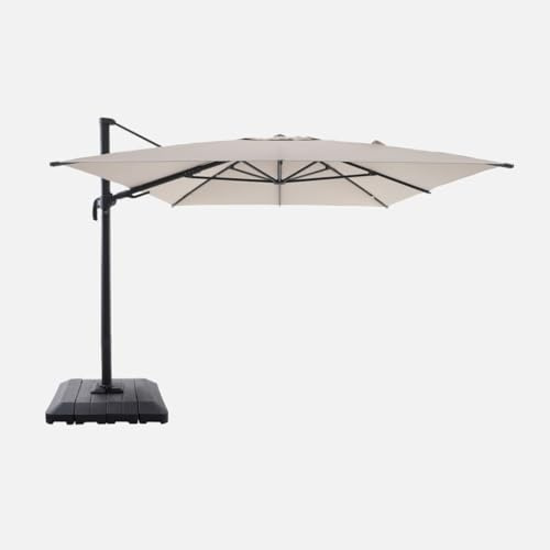 sweeek-Parasol Rectangular excéntrico, 3x4m + Funda + Placas de lastre 98x98cm Beige - 300x400x93 cm