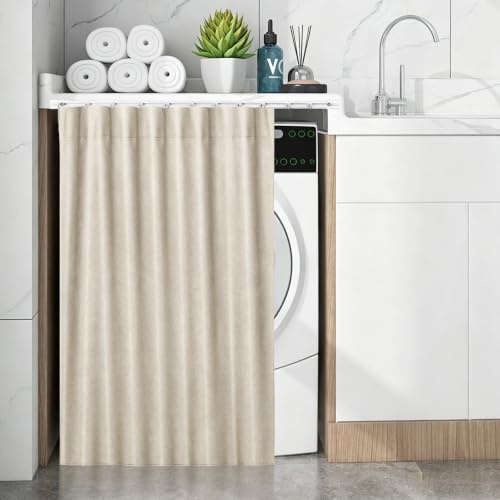 GUOIOOI Cortina for lavavajillas, Cortina Plisada Opaca for Lavadora, persiana de acordeón sin Taladro for área de lavandería, Cubierta Repelente al Agua de Tela Pesada(Beige,W65*H90cm)