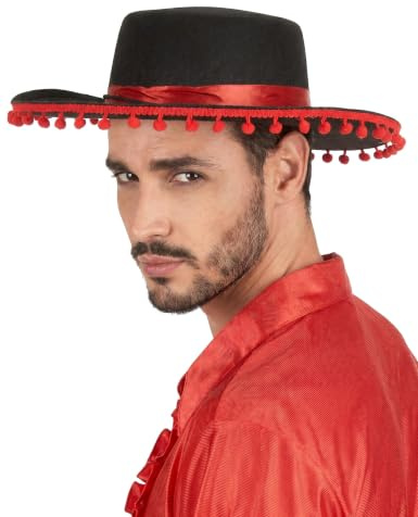 DEGUISE TOI - Chapeau espagnol noir et rouge - Taille Unique - Noir - Accessoires pour déguisement - - - Carnaval
