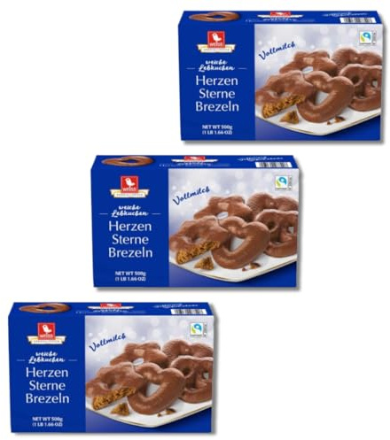 Weiss zarte Lebkuchen Herzen, Sterne, Brezeln Vollmilch 3er Set (3x500g Box blau)