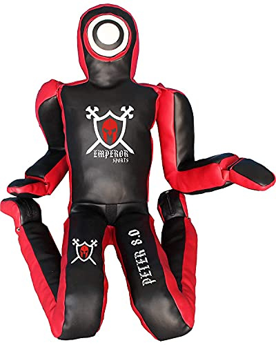 Emperor Peter 8.0 MMA BJJ Training Dummy Veg Leather Grappling Submission Wrestling Bag (Red Black, 6FT, UFC UNFILLED)