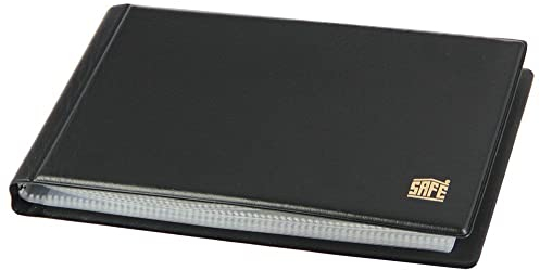 SAFE 6003 Album tascabile per cartoline – Mini album portacartoline fino a 40 pezzi – Formato compatto 110x155 mm – Copertina similpelle nera – Tasche trasparenti senza plastificante