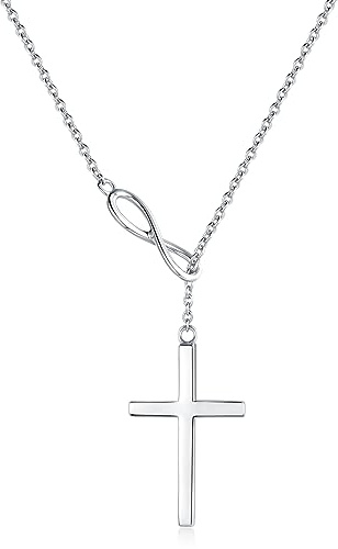 Damen Halskette aus 925 Sterling Silber Gold Plattiert mit Unendlichkeit Kreuz Christian Anhänger Infinity Kette für Frauen Mädchen Baby Kinder - Verstellbar Kettenlänge: 40 + 5 cm
