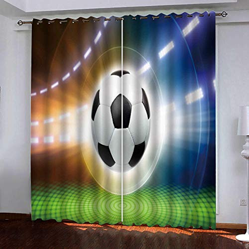 JYNVOAT Vorhang Kinderzimmer Fußball Sport Kinder Vorhänge mit Ösen Polyester Gardinen Thermovorhang Blickdicht Ösenschal Kindergardinen für Wohnzimmer Schlafzimmer,2er Set,91.5x214cm (B x H),Farbe