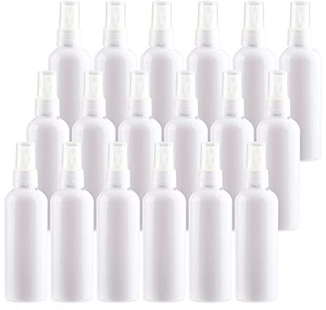 TIANZD 24 Pieces Empty 100 ml White PET Plastic Fine Mist Pump Spray Bottles with Clear Top Portable Sprayer for Perfume Water Cosmetic Travel Containers Refillable, 2x Funnel