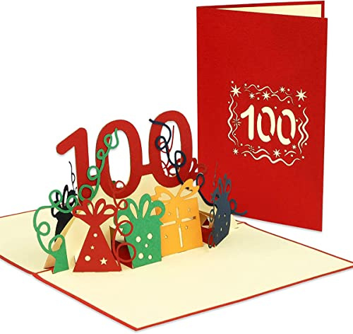 LINPOPUP® 3D Pop-Up Karte 100 Geburtstag, Geburtstagskarte mit Umschlag, Happy Birthday - Gutscheinkarte zum Geburtstag, Geschenk für Freundin, Frau, Oma, Zahl 100 rot, N352
