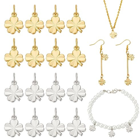 BENECREAT 28 STÜCKE Echt 18K Vergoldet Vierblättriges Kleeblatt Anhänger, 11x9x1mm Platin Überzogene Glücksbringer Halskette für Hochzeitssaison Grüner Valentinstag Schmuck, Armband und DIY-Projekte