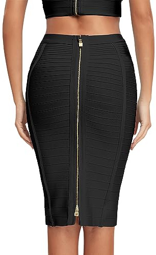 HQBORY Damen Wickelrock mit hoher Taille, Bleistiftrock