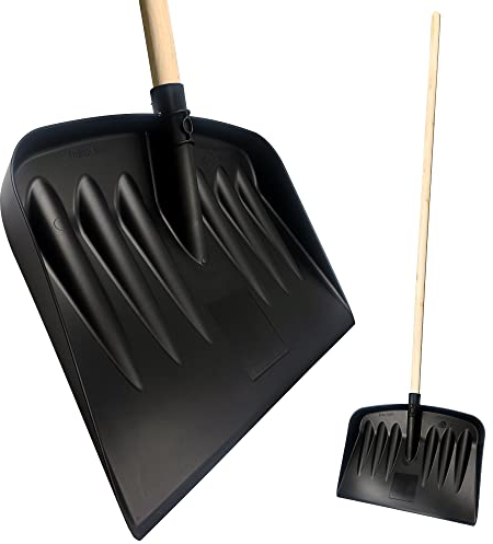 Snow Shovel Heavy Duty – 44cm Wide Snow Shovel Plastic Head, 120cm Long Wooden Handled Snow Pusher, Multipurpose Plastic Scooper and Garden Debris, Clear