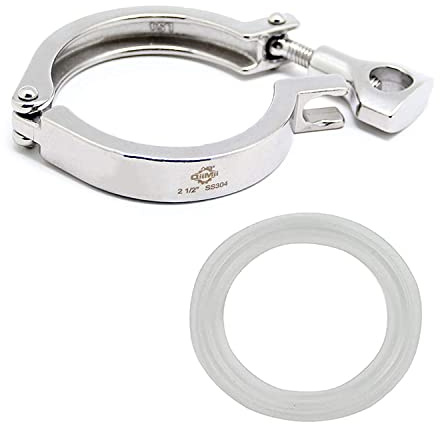 QiiMii Stainless Steel 304 Heavy Duty Sanitary Clamp Single Pin Tri Clover 2.5 inch with 1 pc Silicone Gasket, 1 Pack