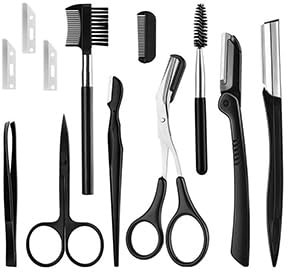 JIAMIAN Juego de 6 Piezas Para Recortar Cejas Con Pinzas, Tijeras, Maquinilla De Afeitar Cepillo, Pinzas Profesionales De Acero Inoxidable Para Depilar Cejas (12Negro)