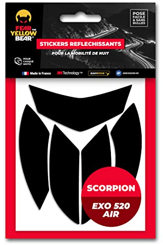Fear The Yellow Bear© Easy Replica Scorpion Exo 520 Air ™, Kit 5 Stickers réfléchissants REPOSITIONNABLES, pour Casque Moto, 3M™ Technology