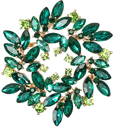 Clearine Marquise Österreichische Kristall Strass Elegante Blumenkranz-Brosche für Damen Topaz-Blau Gold-Ton
