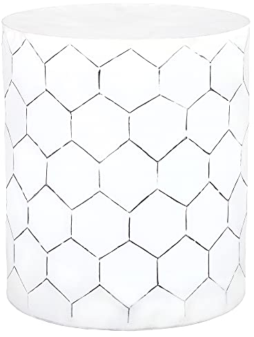 WOMO-DESIGN Sidobord Turku runda Ø38x45 cm Vit metall, hexagonala former/honeycomb-mönster, Modernt, Soffbord Soffbord Förvaringsbord Loungebord Kaffebord Metallbord Bord