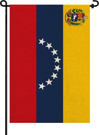Bandera venezolana pequeña de 30,5 x 45,7 cm de arpillera de doble cara para decoración exterior, patio, porche y terraza (Venezuela)