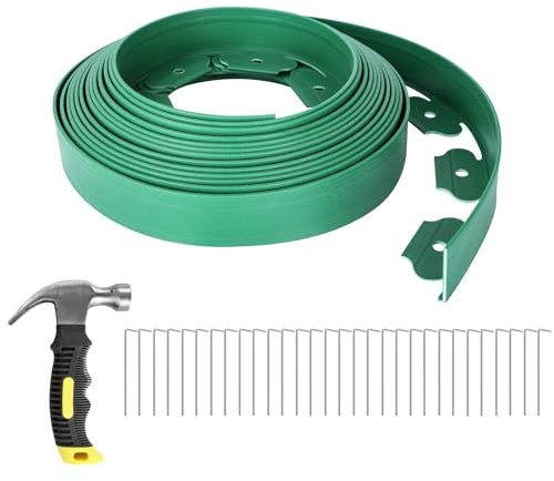 GROWNEER Bordure de jardin flexible de 10 m de haut avec 30 piquets d'ancrage en acier galvanisé et kit de bordure de pelouse pour parterre de fleurs, allée, projet d'aménagement paysager, vert