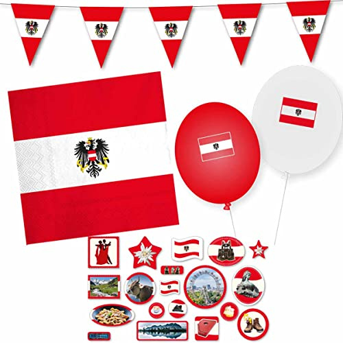 /DH-Konzept Dekoset Österreich Servietten, Wimpelkette, Konfetti, Ballons // Österreich Partydekoration // Partydekoration Österreich