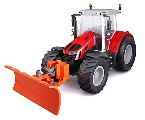 Maisto Tech R/C trattore Massey Ferguson 5S.145 con cursore per neve: trattore radiocomandato con luce e spazzaneve rimovibile, con controller stick, dai 8 anni in su, rosso (582724)