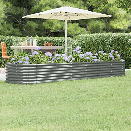 puraday Jardinière de Jardin Acier Enduit de Poudre 296x80x36 cm Gris Lit Surélevé de Cour Thermolaqué Contre Rouille Terrasse Pot à Fleurs de Forme Ovale Grand Espace Facile à Assembler