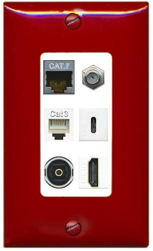 CAT7 COAX HDMI TELEFONO TOSLINK USBC Wall Plate-1 Gang Rosso/Bianco