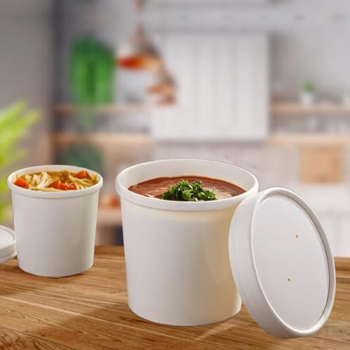 CHEF ROYALE 50 x 8oz White Deli Containers with Leak-Proof Lids for Soup, Gravy, Hot Curry, and Fish & Chips Sauce - Takeaway Containers (50, 8oz)